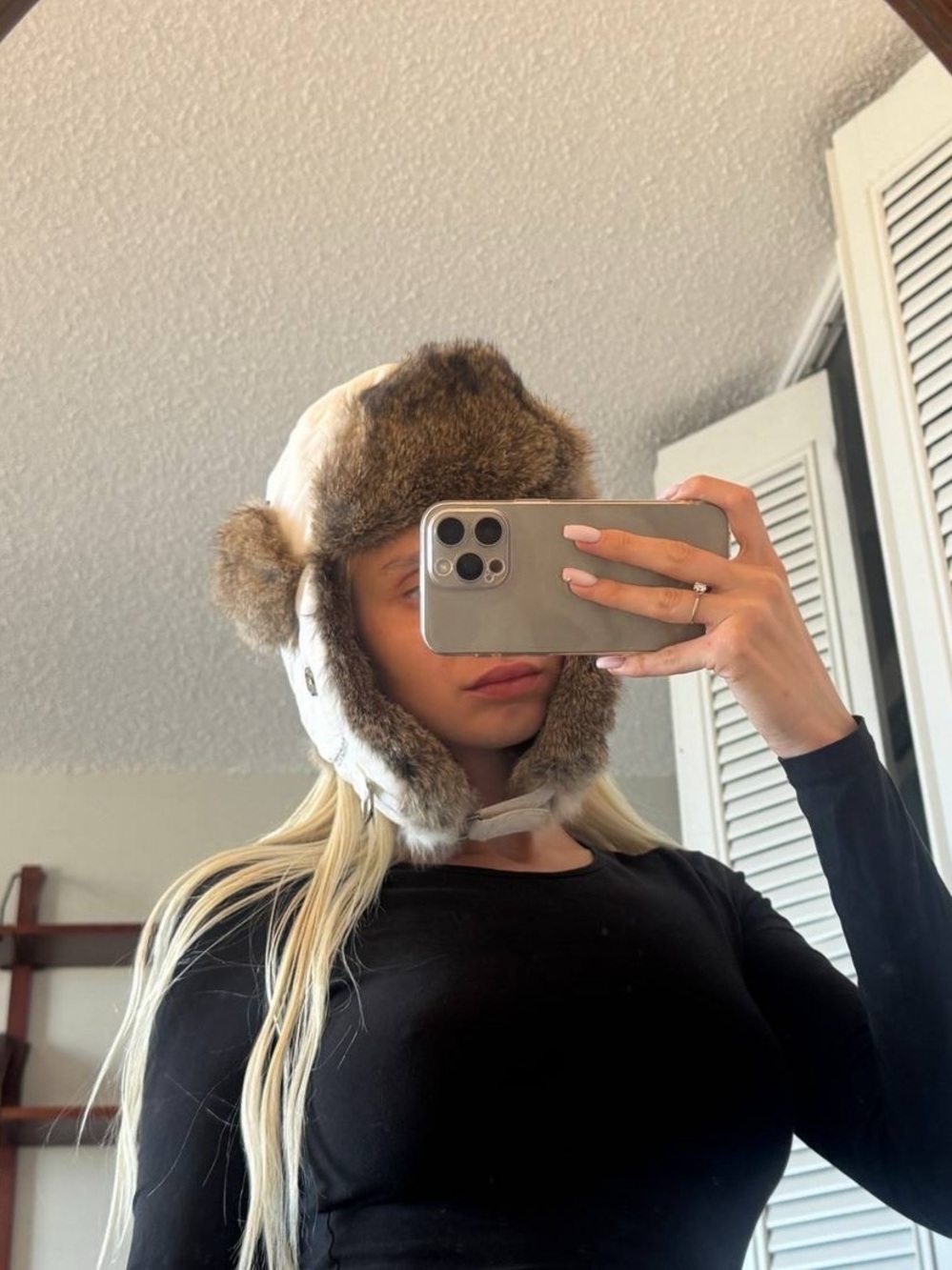 Barts Rabbit Fur Trapper Hat White & Brown